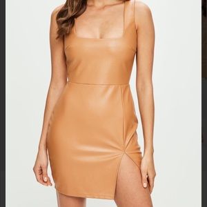 Missguided tan faux leather square neck bodycon